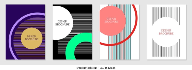 Geometric cover design, set. Abstract unusual background in the style of Memphis. Bright geometric shapes in random order