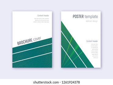 Geometric cover design template set. Green abstract lines on dark background. Breathtaking cover design. Exquisite catalog, poster, book template etc.
