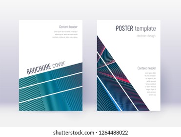 Geometric cover design template set. Red abstract lines on white blue background. Captivating cover design. Delicate catalog, poster, book template etc.