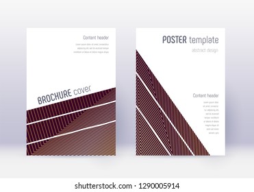 Geometric Cover Design Template Set. Gold Abstract Lines On Maroon Background. Bold Cover Design. Wondrous Catalog, Poster, Book Template Etc.