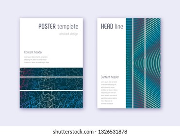 Geometric cover design template set. Red white blue abstract lines on dark background. Bizarre cover design. Uncommon catalog, poster, book template etc.