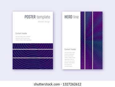 Geometric cover design template set. Neon abstract lines on dark blue background. Bewitching cover design. Fair catalog, poster, book template etc.
