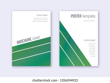 Geometric cover design template set. Green abstract lines on dark background. Breathtaking cover design. Elegant catalog, poster, book template etc.