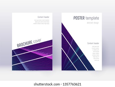 Geometric cover design template set. Neon abstract lines on dark blue background. Breathtaking cover design. Incredible catalog, poster, book template etc.