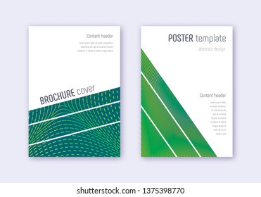 Geometric cover design template set. Green abstract lines on dark background. Breathtaking cover design. Fantastic catalog, poster, book template etc.