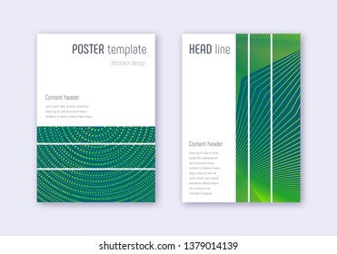 Geometric cover design template set. Green abstract lines on dark background. Beautiful cover design. Perfect catalog, poster, book template etc.