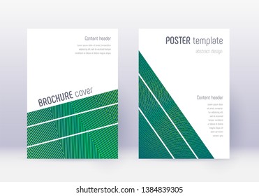 Geometric cover design template set. Green abstract lines on dark background. Breathtaking cover design. Fancy catalog, poster, book template etc.