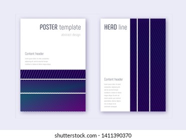 Geometric cover design template set. Neon abstract lines on dark blue background. Bewitching cover design. Delightful catalog, poster, book template etc.