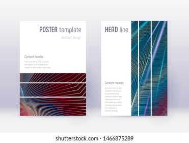 Geometric cover design template set. Red abstract lines on white blue background. Bizarre cover design. Posh catalog, poster, book template etc.