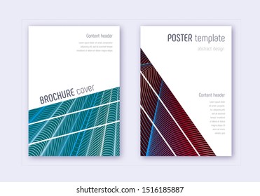 Geometric cover design template set. Red white blue abstract lines on dark background. Captivating cover design. Flawless catalog, poster, book template etc.