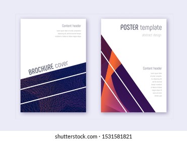 Geometric cover design template set. Violet abstract lines on dark background. Captivating cover design. Great catalog, poster, book template etc.