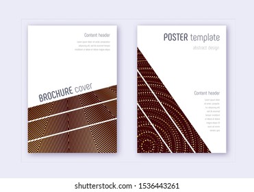 Geometric Cover Design Template Set. Gold Abstract Lines On Maroon Background. Bold Cover Design. Splendid Catalog, Poster, Book Template Etc.