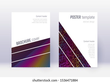 Geometric cover design template set. Rainbow abstract lines on wine red background. Brilliant cover design. Unequaled catalog, poster, book template etc.