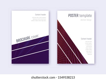 Geometric cover design template set. Violet abstract lines on dark background. Captivating cover design. Good-looking catalog, poster, book template etc.