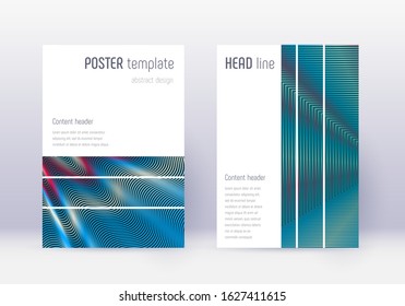 Geometric cover design template set. Red abstract lines on white blue background. Bizarre cover design. Optimal catalog, poster, book template etc.