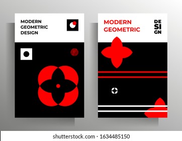 Geometric cover design template set. Black-red-white illustration. Vector 10 EPS.