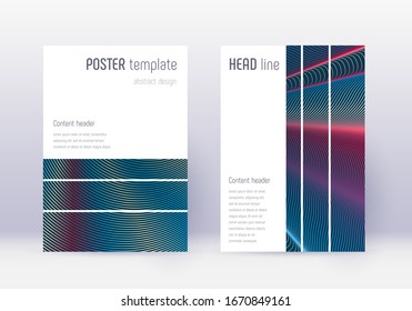 Geometric cover design template set. Red abstract lines on white blue background. Bizarre cover design. Magnificent catalog, poster, book template etc.