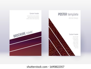 Designvorlage für geometrische Cover. Orangefarbene abstrakte Linien auf weinrotem Hintergrund. Atemberaubendes Cover-Design. Wondrous Katalog, Poster, Buchvorlage etc.