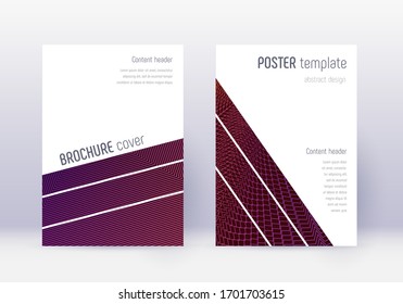 Designvorlage für geometrische Cover. Abstrakte violette Linien auf dunklem Hintergrund. Fesselndes Cover-Design. Herrlicher Katalog, Plakat, Buchvorlage etc.