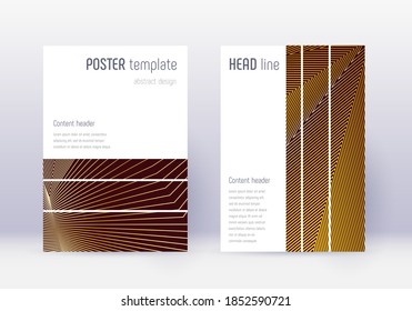 Geometric cover design template set. Gold abstract lines on maroon background. Beautiful cover design. Lovely catalog, poster, book template etc.