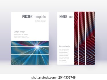 Geometric cover design template set. Red abstract lines on white blue background. Bizarre cover design. Outstanding catalog, poster, book template etc.