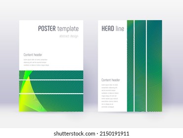 Designvorlage für geometrische Cover. Grüne abstrakte Linien auf dunklem Hintergrund. Schönes Cover-Design. Edelkatalog, Poster, Buchvorlage etc.