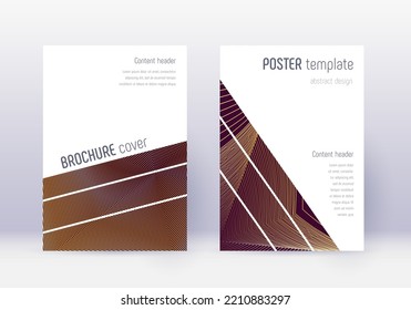 Geometric Cover Design Template Set. Gold Abstract Lines On Maroon Background. Bold Cover Design. Trending Catalog, Poster, Book Template Etc.