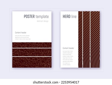 Geometric cover design template set. Gold abstract lines on maroon background. Beautiful cover design. Fascinating catalog, poster, book template etc.