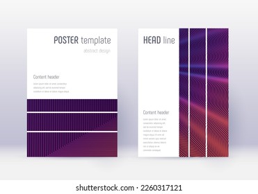 Geometric cover design template set. Violet abstract lines on dark background. Bold cover design. Exceptional catalog, poster, book template etc.