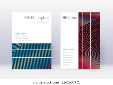 Geometric cover design template set. Red abstract lines on white blue background. Bizarre cover design. Nice catalog, poster, book template etc.