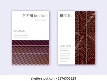 Geometric cover design template set. Gold abstract lines on maroon background. Beautiful cover design. Fetching catalog, poster, book template etc.