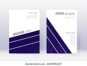Geometric cover design template set. Rainbow abstract lines on dark blue background. Brilliant cover design. Likable catalog, poster, book template etc.