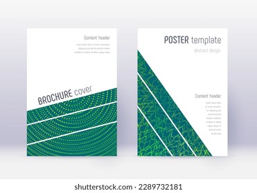 Designvorlage für geometrische Cover. Grüne abstrakte Linien auf dunklem Hintergrund. Atemberaubendes Cover-Design. Neugieriger Katalog, Poster, Buchvorlage etc.