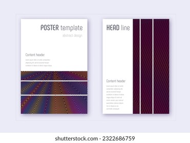 Geometric cover design template set. Rainbow abstract lines on wine red background. Bizarre cover design. Fascinating catalog, poster, book template etc.