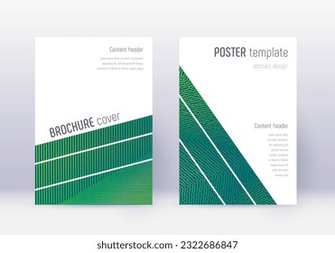 Designvorlage für geometrische Cover. Grüne abstrakte Linien auf dunklem Hintergrund. Atemberaubendes Cover-Design. Exotischer Katalog, Poster, Buchvorlage etc.