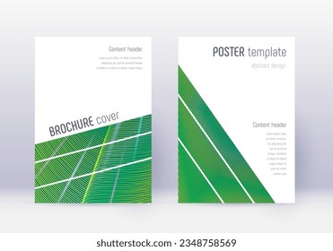 Designvorlage für geometrische Cover. Grüne abstrakte Linien auf dunklem Hintergrund. Atemberaubendes Cover-Design. Graceful Katalog, Poster, Buchvorlage etc.