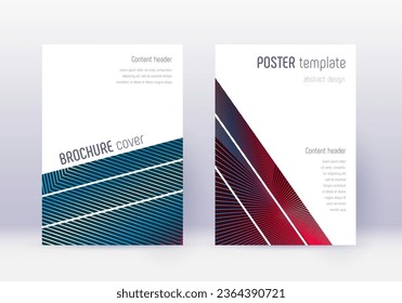 Conjunto de plantillas de diseño de portada geométrica. Líneas abstractas rojas sobre fondo azul blanco. Diseño de portada cautivador. catálogo en negrita, cartel, plantilla de libro, etc.