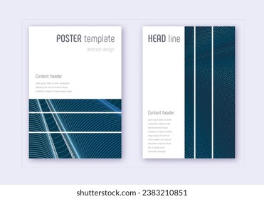 Geometric cover design template set. Red white blue abstract lines on dark background. Bizarre cover design. Sightly catalog, poster, book template etc.