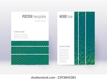 Geometric cover design template set. Green abstract lines on dark background. Beautiful cover design. Popular catalog, poster, book template etc.