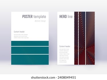 Geometric cover design template set. Red abstract lines on white blue background. Bizarre cover design. Popular catalog, poster, book template etc.