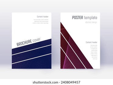 Geometric cover design template set. Violet abstract lines on dark background. Captivating cover design. Incredible catalog, poster, book template etc.