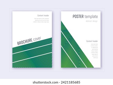 Designvorlage für geometrische Cover. Grüne abstrakte Linien auf dunklem Hintergrund. Atemberaubendes Cover-Design. Glamouröser Katalog, Poster, Buchvorlage etc.