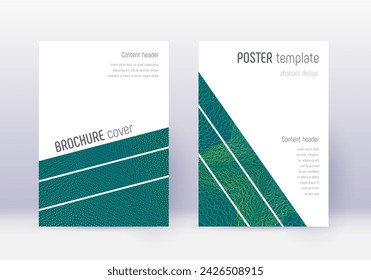 Schablonensatz für geometrische Abdeckungen. Grüne abstrakte Linien auf dunklem Hintergrund. Atemberaubendes Cover-Design. Bezaubernder Katalog, Poster, Buchvorlage etc.