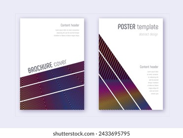 Geometric cover design template set. Rainbow abstract lines on wine red background. Captivating cover design. Alive catalog, poster, book template etc.