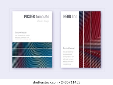 Geometric cover design template set. Red white blue abstract lines on dark background. Bizarre cover design. Resplendent catalog, poster, book template etc.