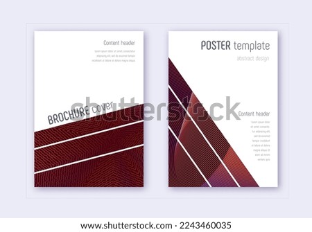 Geometric cover design template set. Orange abstract lines on wine red background. Brilliant cover design. Admirable catalog, poster, book template etc.