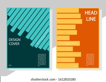 Geometric cover design templates A-4 format. Editable set of layouts for covers of books, magazines, notebooks, albums, booklets. Flat design, modern colors.