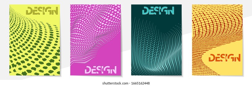 Designvorlagen für geometrische Cover im Format A-4. Bearbeitbare Set von Layouts für Cover von Büchern, Magazinen, Notebooks, Alben, Broschüren. Flaches Design, moderne Farben.