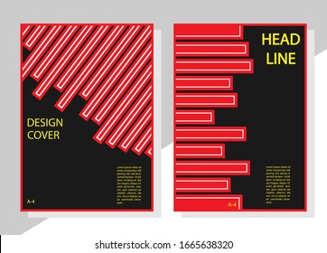 Modelos de diseño de portada geométrica en formato A-4. Conjunto editable de diseños para portadas de libros, revistas, cuadernos, álbumes, folletos. Diseño plano, colores modernos.