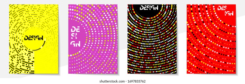 Modelos de diseño de portada geométrica en formato A-4. Conjunto editable de diseños para portadas de libros, revistas, cuadernos, álbumes, folletos. Diseño plano, colores modernos.